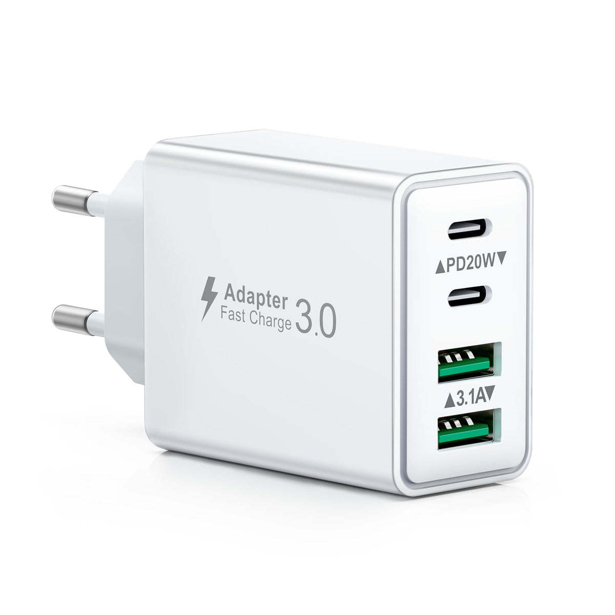 USB C Ladegerät, 40W 4 Ports Stecker Mehrfach Schnellladegerät USB C Ladegerät für iPhone 17 16 15 14 13 Pro Max Plus 12 11, Samsung
