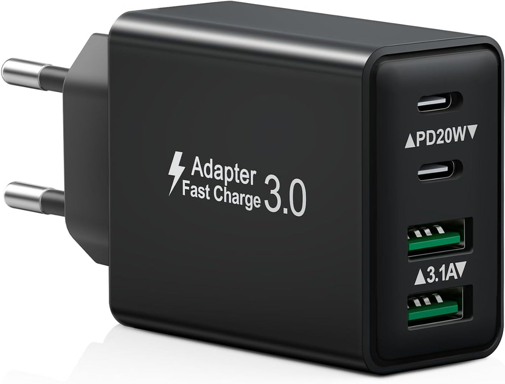 USB C Ladegerät, 40W 4 Ports Stecker Mehrfach Schnellladegerät USB C Ladegerät für iPhone 17 16 15 14 13 Pro Max Plus 12 11, Samsung