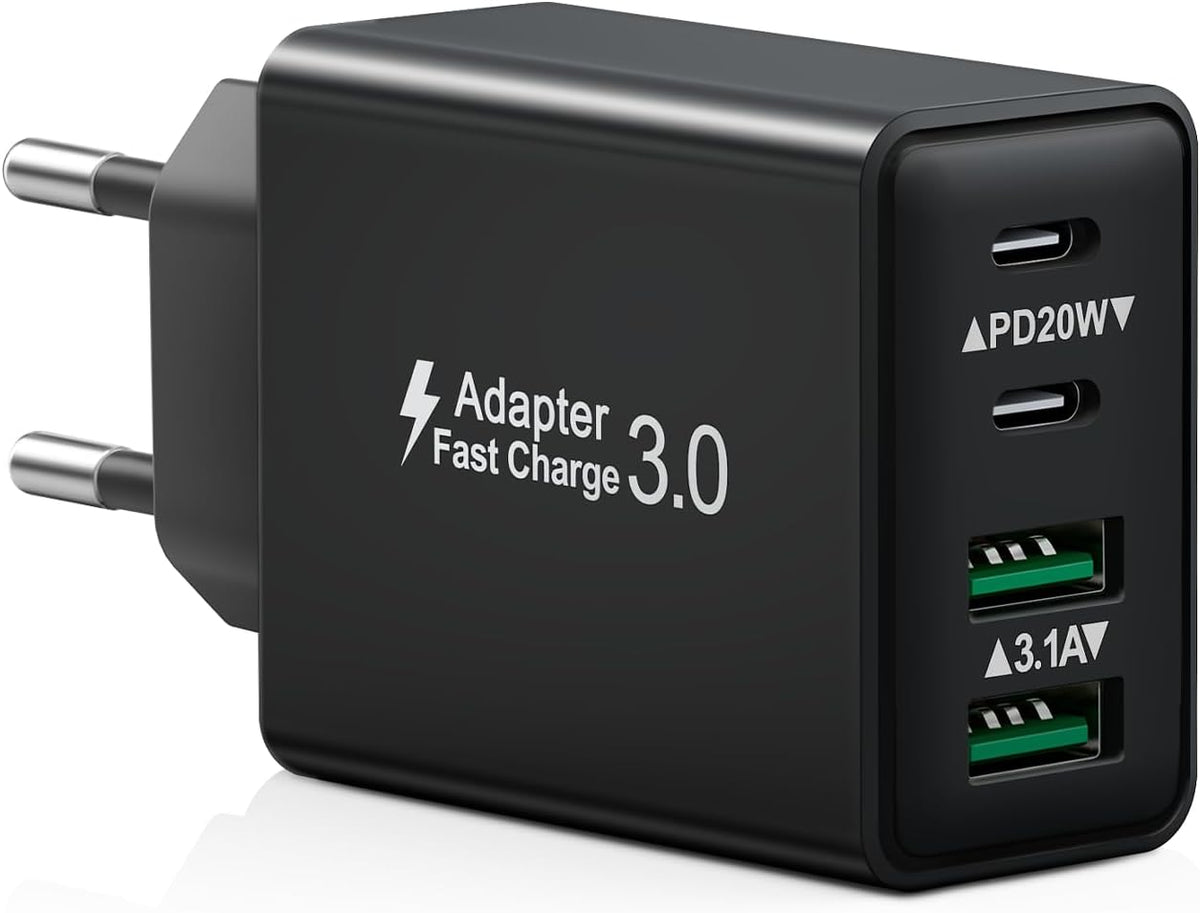 USB C Ladegerät, 40W 4 Ports Stecker Mehrfach Schnellladegerät USB C Ladegerät für iPhone 17 16 15 14 13 Pro Max Plus 12 11, Samsung