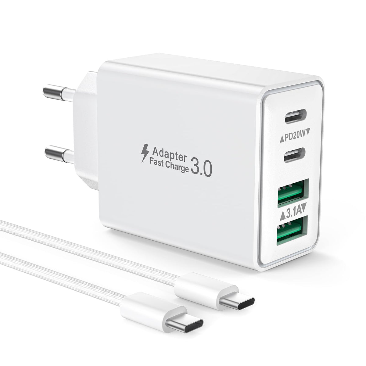 USB C Ladegerät, 40W 4 Ports Stecker Mehrfach Schnellladegerät USB C Ladegerät für iPhone 17 16 15 14 13 Pro Max Plus 12 11, Samsung