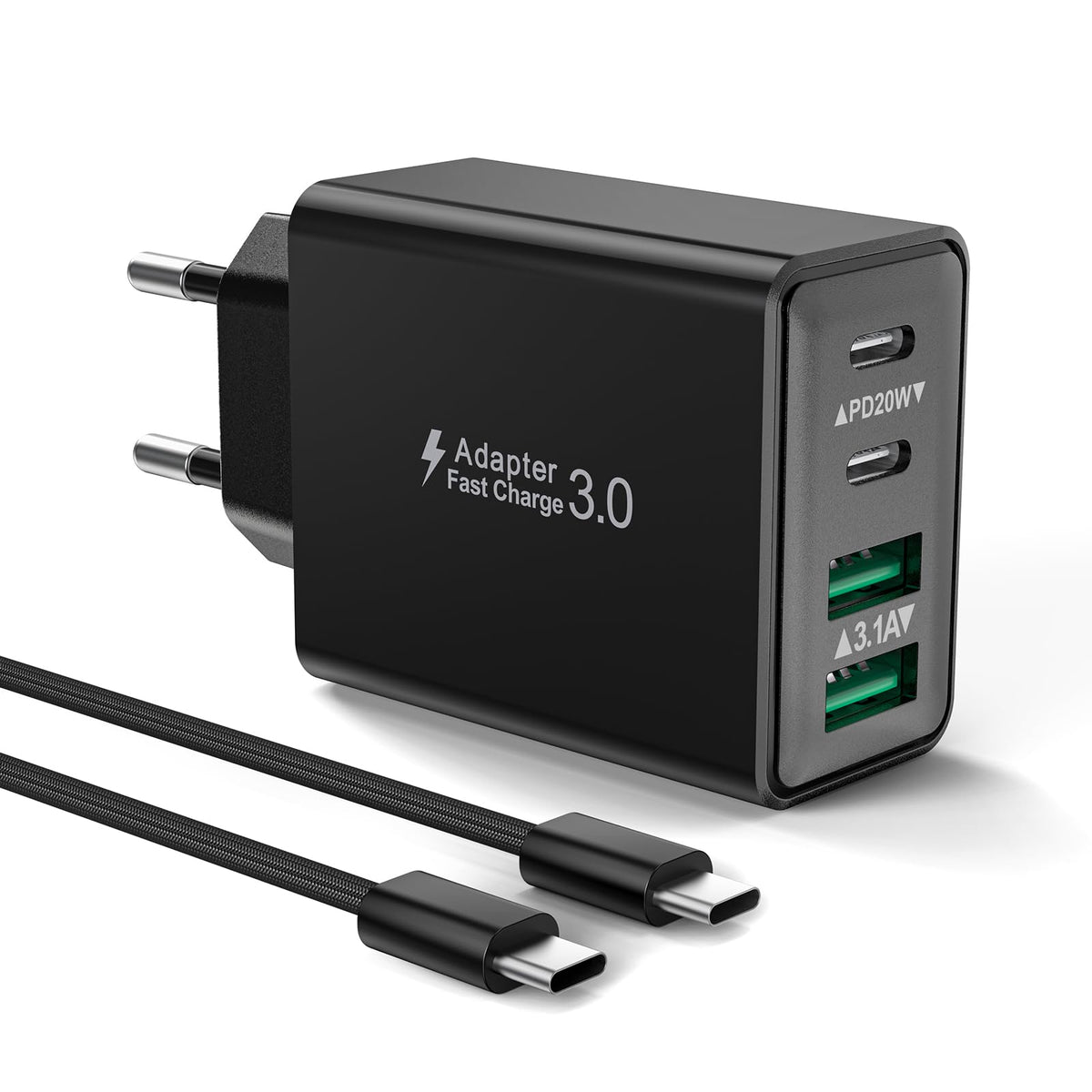 USB C Ladegerät, 40W 4 Ports Stecker Mehrfach Schnellladegerät USB C Ladegerät für iPhone 17 16 15 14 13 Pro Max Plus 12 11, Samsung