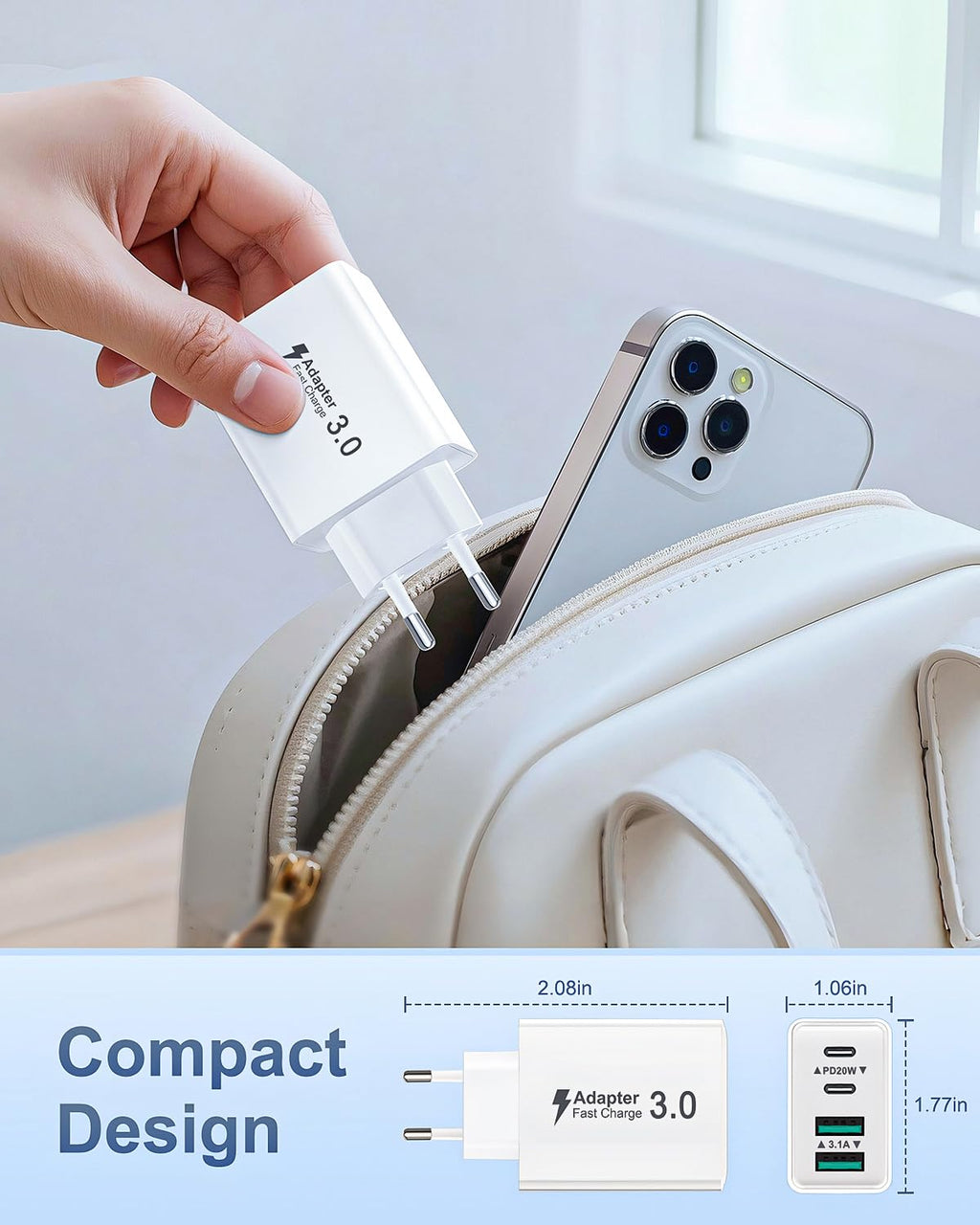 USB C Ladegerät, 40W 4 Ports Stecker Mehrfach Schnellladegerät USB C Ladegerät für iPhone 17 16 15 14 13 Pro Max Plus 12 11, Samsung