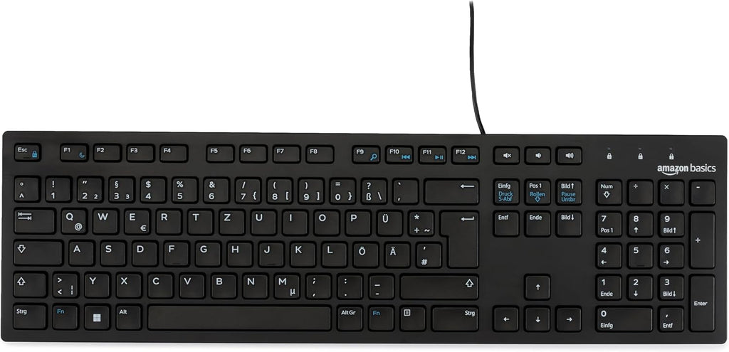 Basics Tastatur mit DE-Layout, flach, USB-kabelgebunden, Mattschwarz