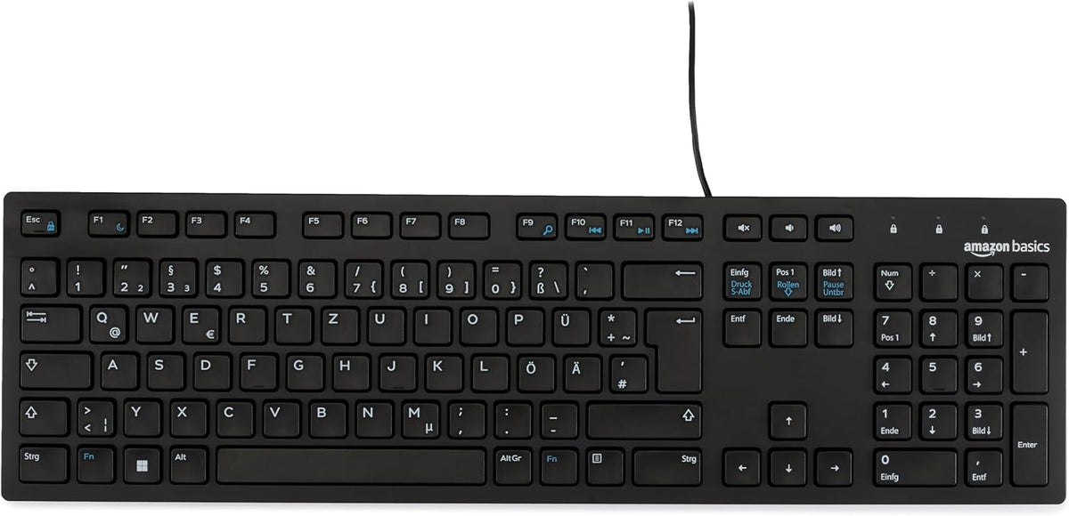 Basics Tastatur mit DE-Layout, flach, USB-kabelgebunden, Mattschwarz