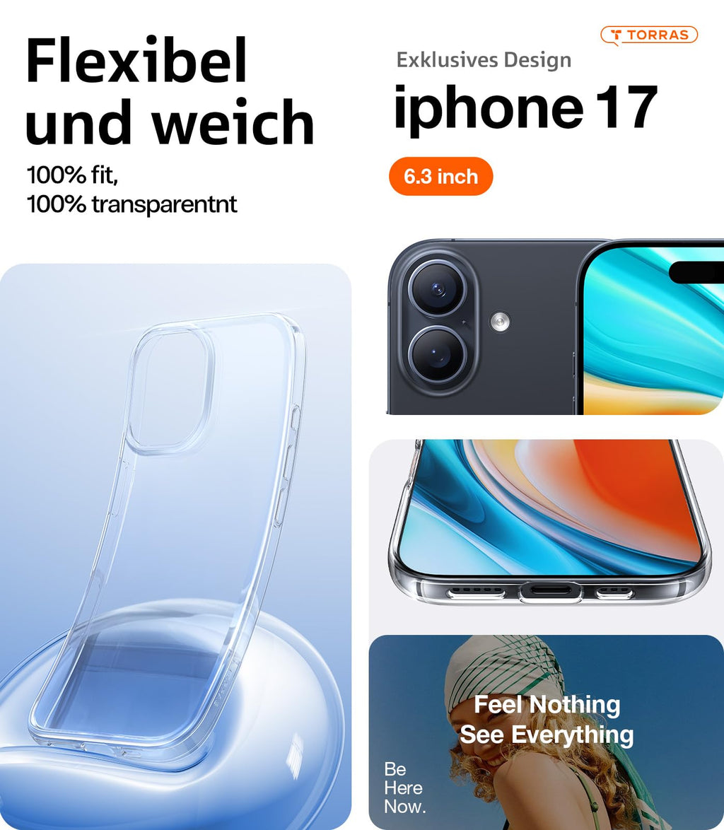 TORRAS für iPhone 18 Pro Hülle iPhone 17 Pro Hülle,Militärschut,Transparent