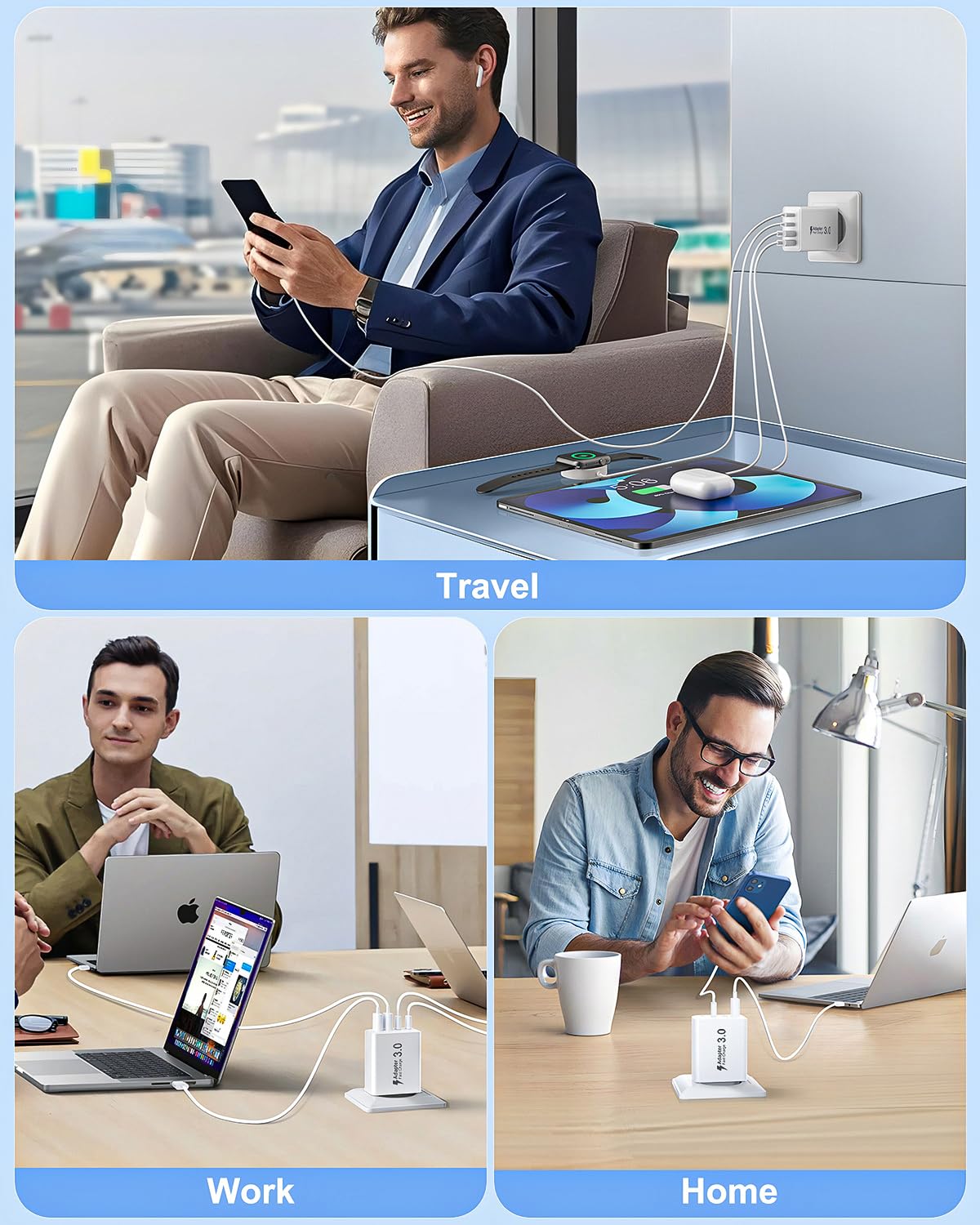 USB C Ladegerät, 40W 4 Ports Stecker Mehrfach Schnellladegerät USB C Ladegerät für iPhone 17 16 15 14 13 Pro Max Plus 12 11, Samsung