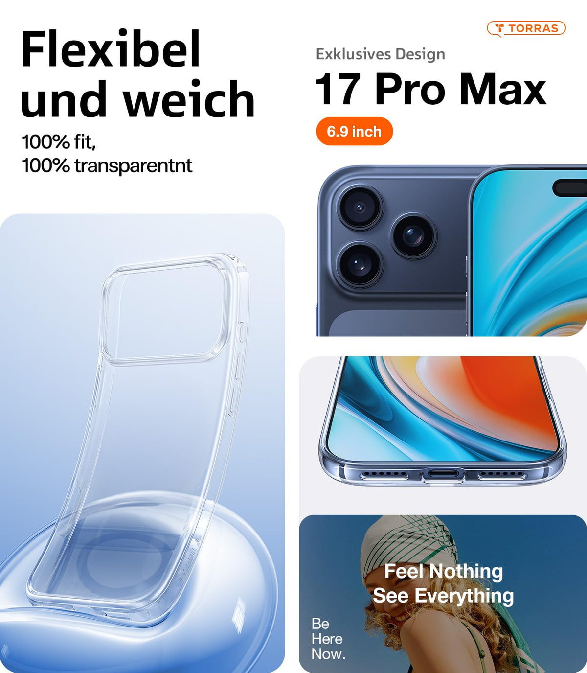 TORRAS für iPhone 18 Pro Hülle iPhone 17 Pro Hülle,Militärschut,Transparent