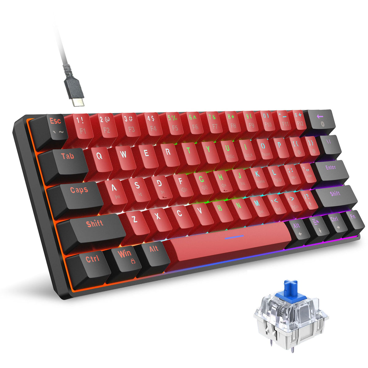 Snpurdiri 60% kabelgebundene mechanische Gaming-Tastatur