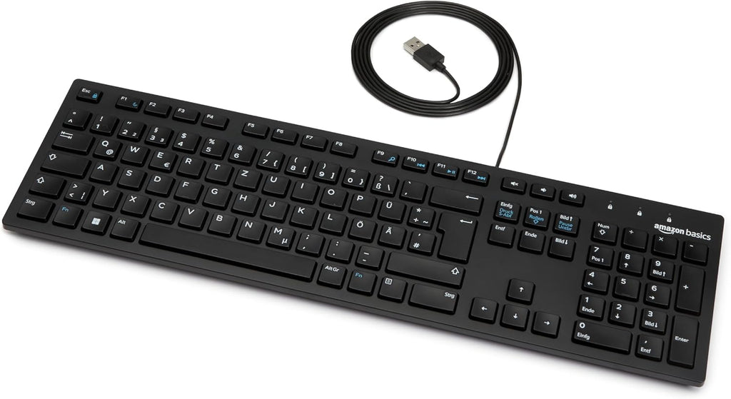 Basics Tastatur mit DE-Layout, flach, USB-kabelgebunden, Mattschwarz