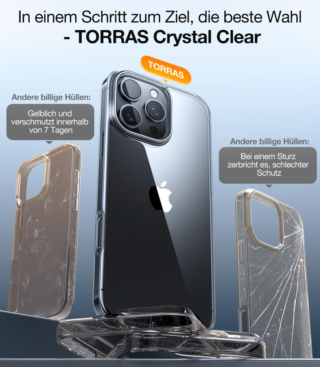 TORRAS für iPhone 18 Pro Hülle iPhone 17 Pro Hülle,Militärschut,Transparent
