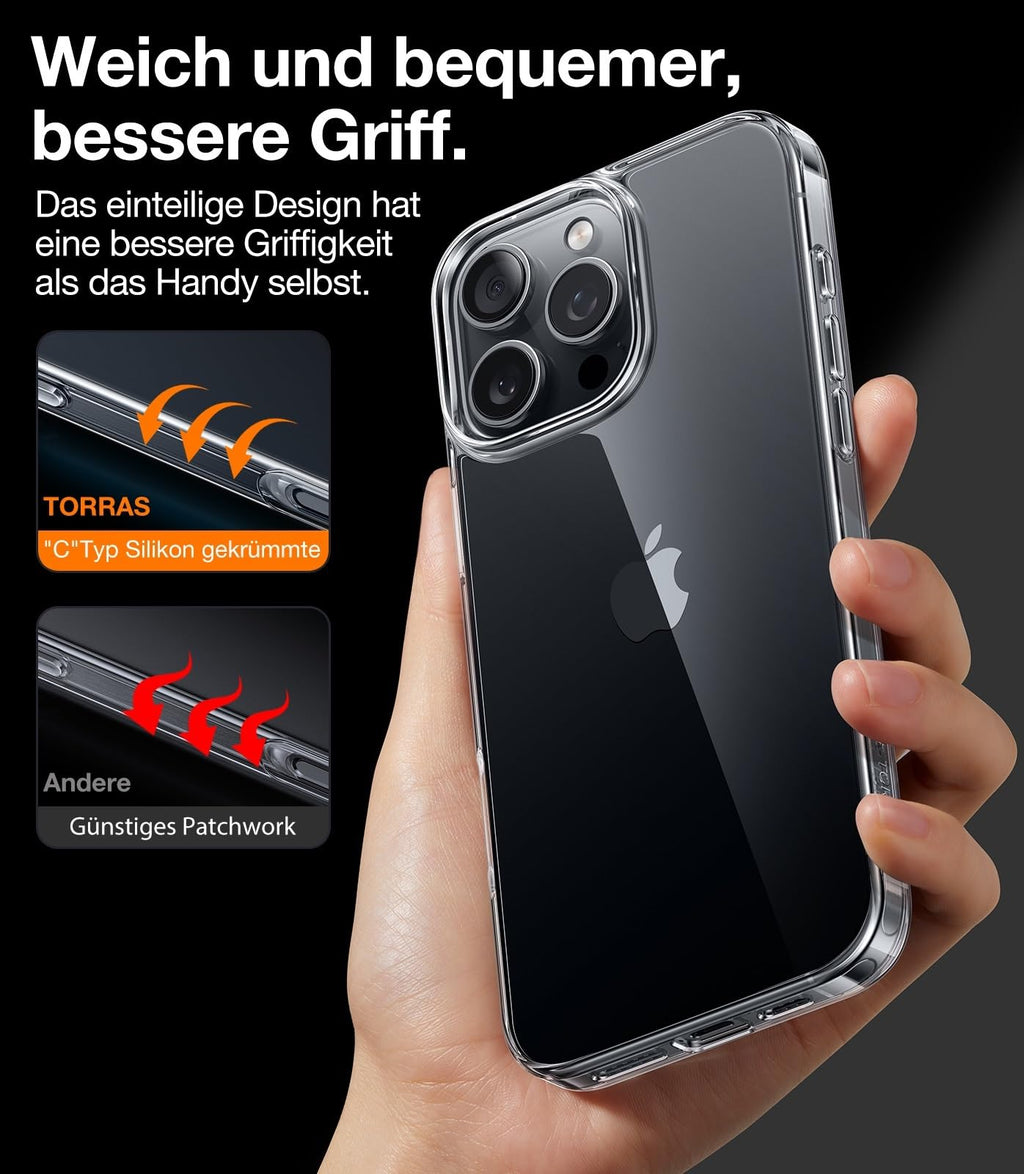 TORRAS für iPhone 18 Pro Hülle iPhone 17 Pro Hülle,Militärschut,Transparent