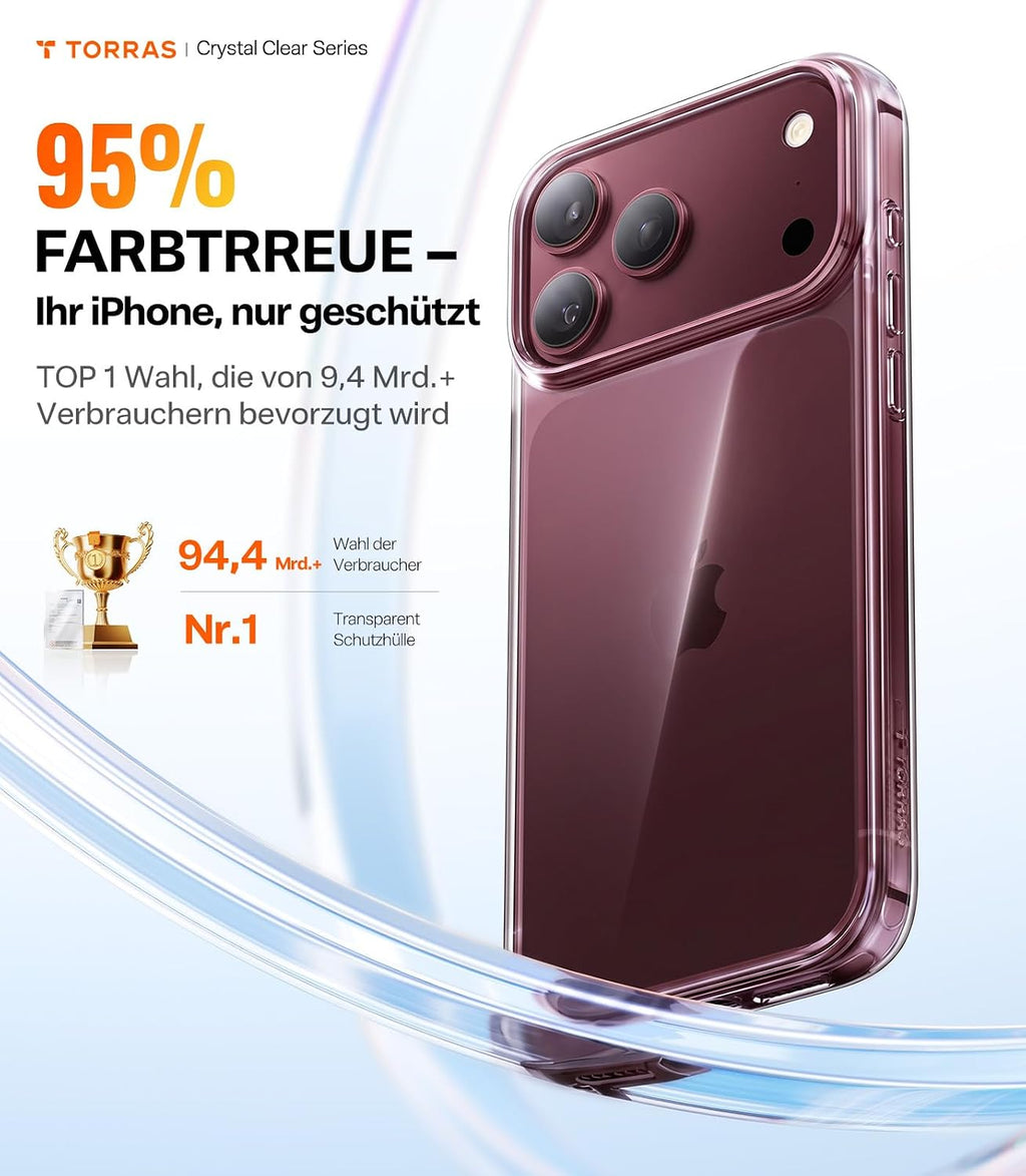 TORRAS für iPhone 18 Pro Hülle iPhone 17 Pro Hülle,Militärschut,Transparent