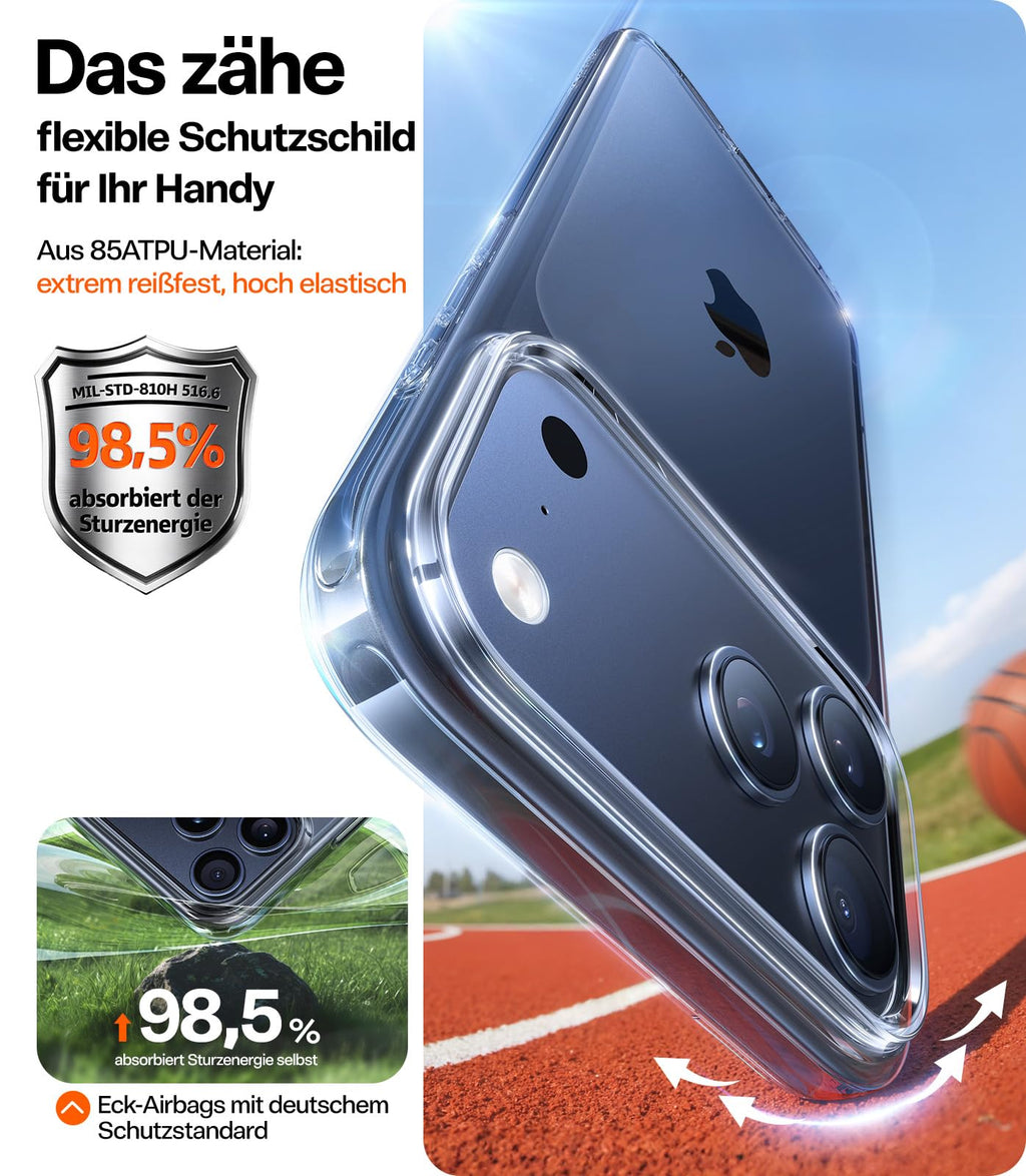 TORRAS für iPhone 18 Pro Hülle iPhone 17 Pro Hülle,Militärschut,Transparent