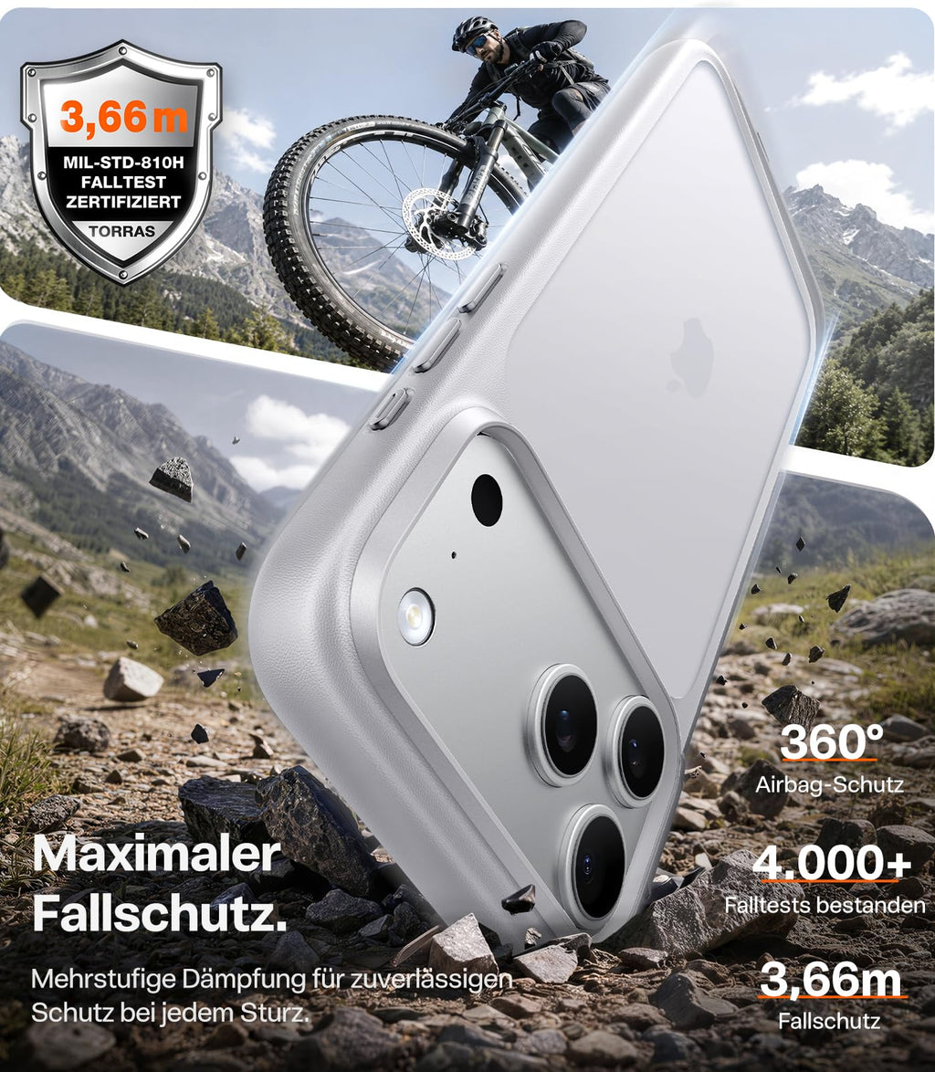 TORRAS für iPhone 18 Pro Hülle iPhone 17 Pro Hülle,Militärschut,Transparent