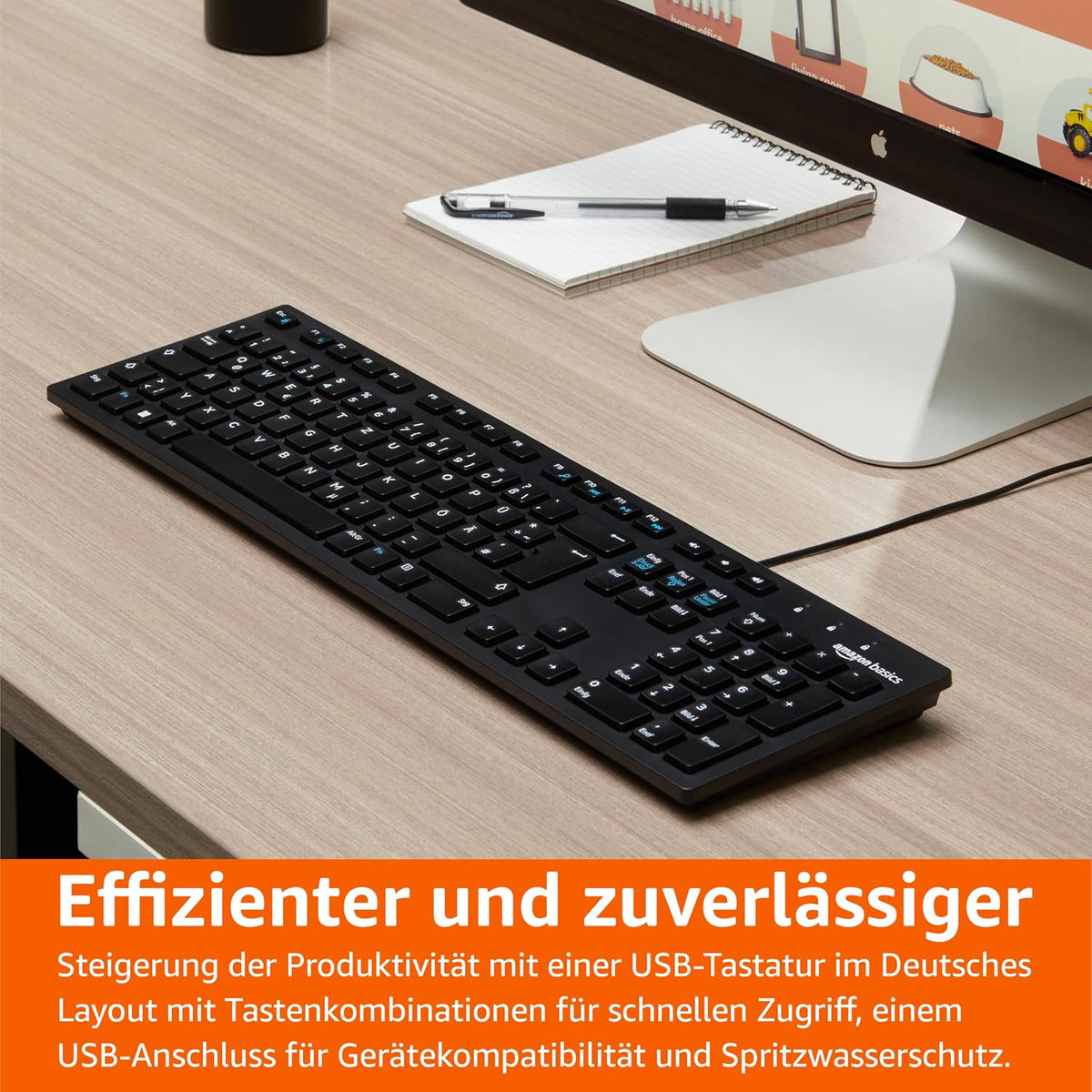 Basics Tastatur mit DE-Layout, flach, USB-kabelgebunden, Mattschwarz