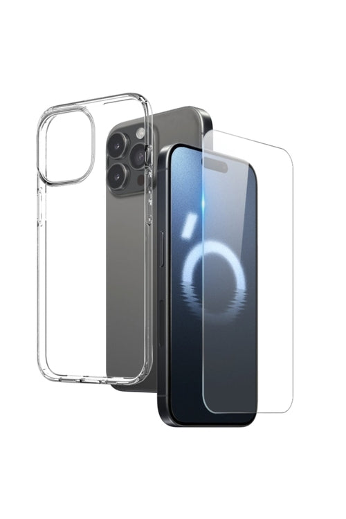 Transparente iPhone 16 Pro Schutzhülle aus TPU-Silikon mit Displayschutzfolie