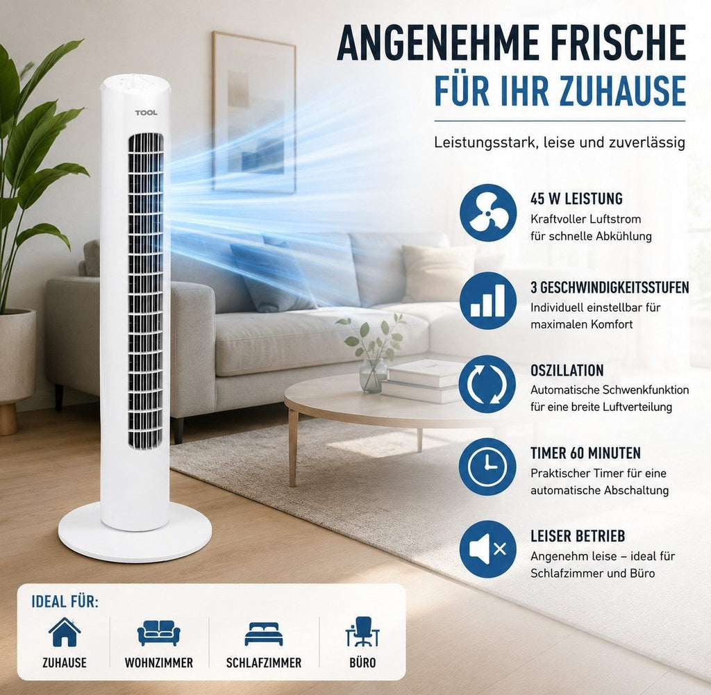 TURMVENTILATOR  Ventilator 74 cm mit FERNBEDIENUNG 45W Standventilator B WARE
